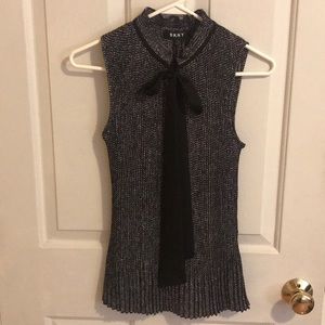 DKNY pleated tie-neck top